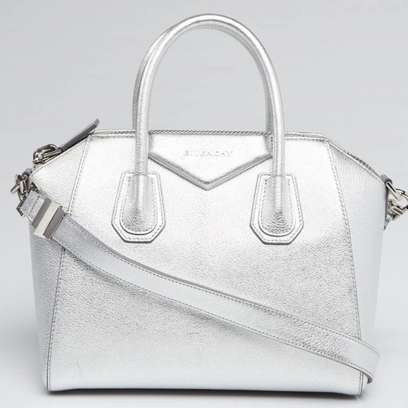 Givenchy Handbags - GIVENCHY ANTIGONA SMALL GOATSKIN LEATHER BAG IN SILVER EUC WITH TAGS DUSTBAG